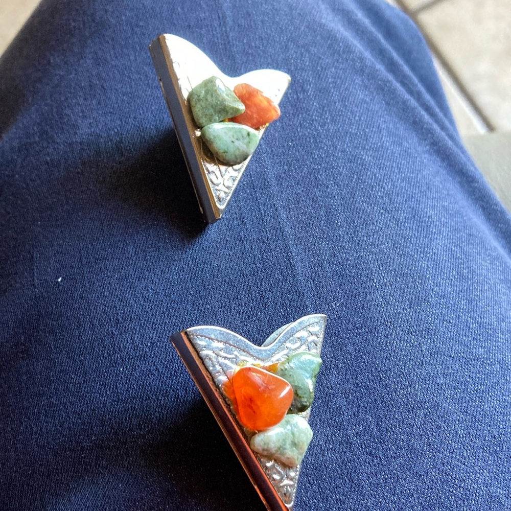 Silver and Green Art Deco Western Collar tips